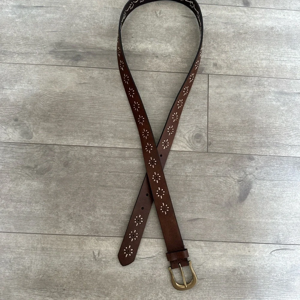 Boho embroidered genuine leather belt women’s 2XL